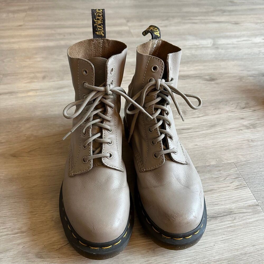 Dr. Martens Beige Lace-Up Combat Ankle Boots